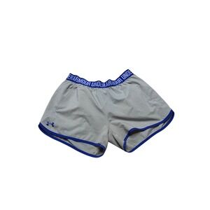 Under Armour HeatGear Loose Fit Athletic Shorts Gray Blue Logo Women's M running